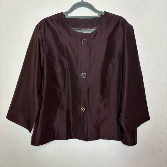 Coldwater Creek Dark Brown Silk Button-Up Jacket Size 16 - Picture 1 of 7